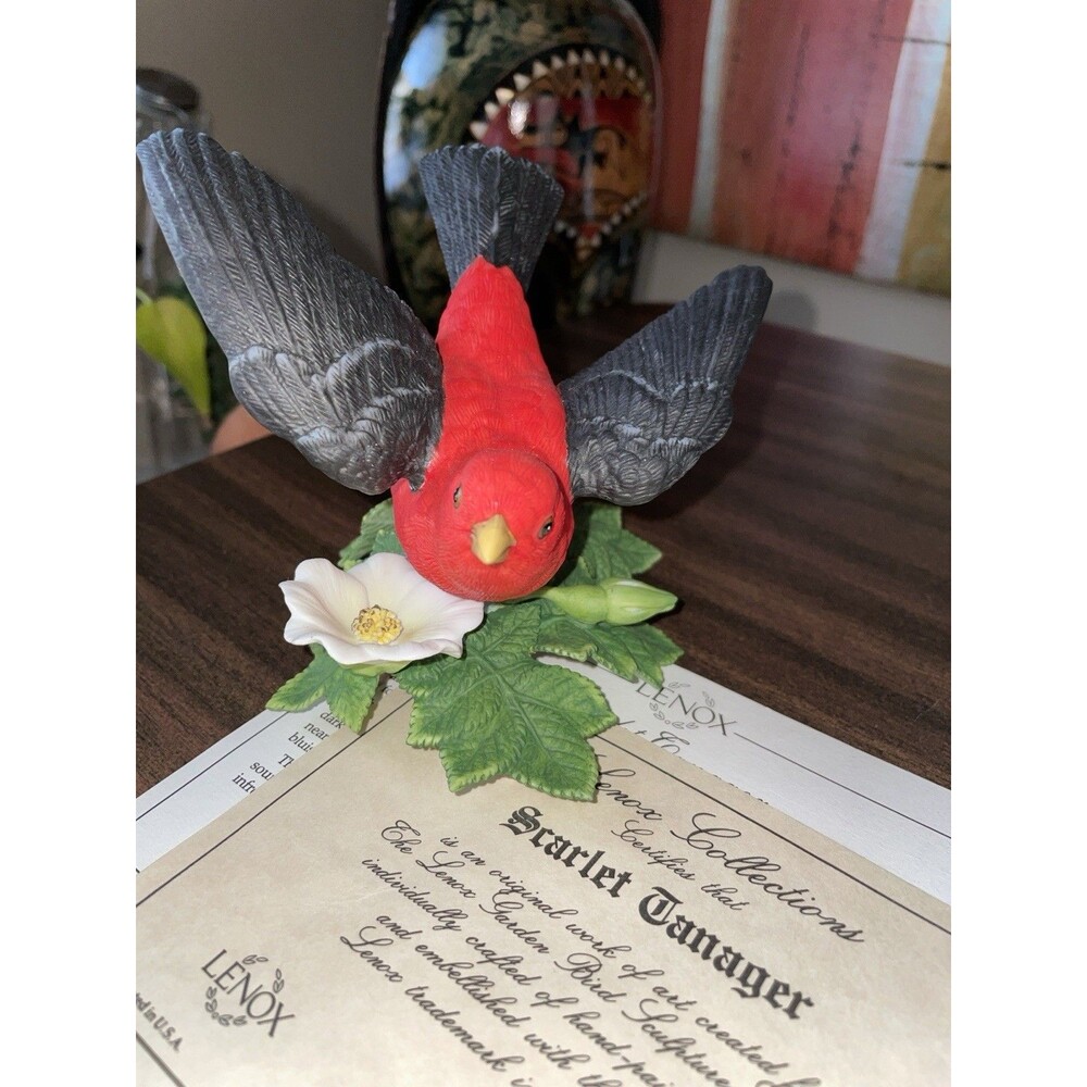 Lenox Garden Bird Collection Scarlet Tanager Porcelain Figurine 1992 Box COA